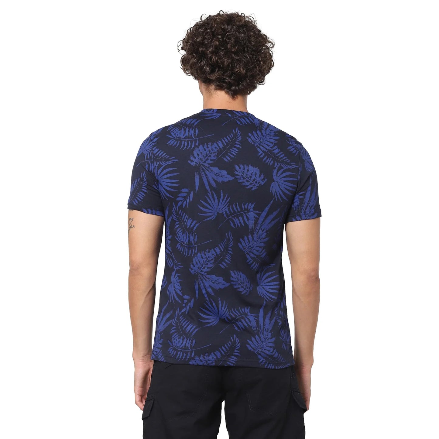 Navy Blue Printed Cotton T-shirt