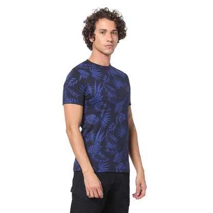 Navy Blue Printed Cotton T-shirt