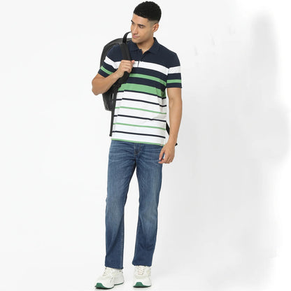 Green Striped Cotton Polo