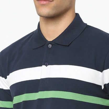 Green Striped Cotton Polo