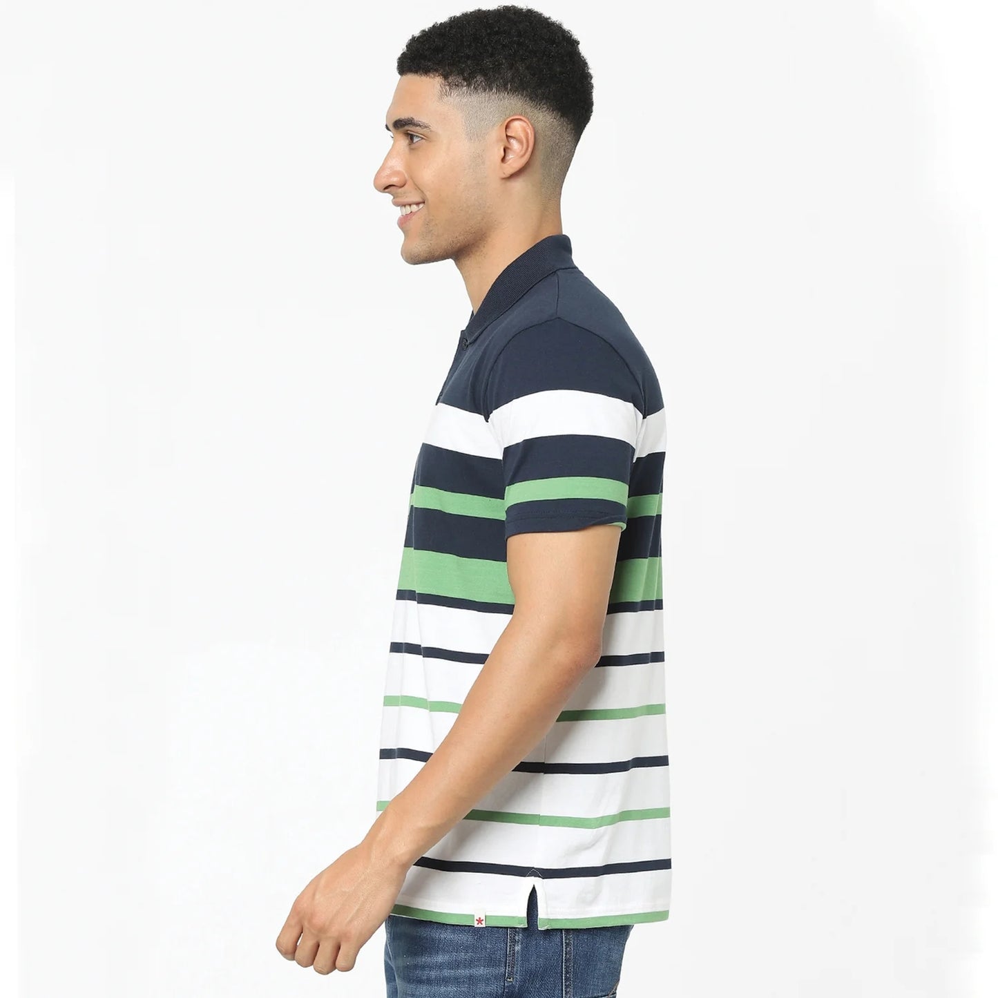 Green Striped Cotton Polo