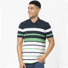 Celio* Striped Regular Fit Cotton Green T-Shirts