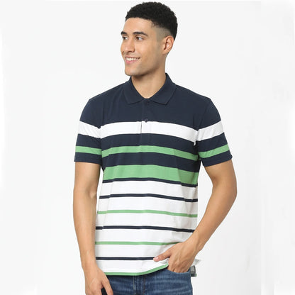 Green Striped Cotton Polo