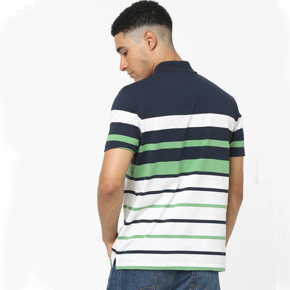 Green Striped Cotton Polo