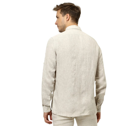 Beige Solid Linen Shirt