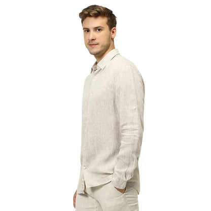 Beige Solid Linen Shirt