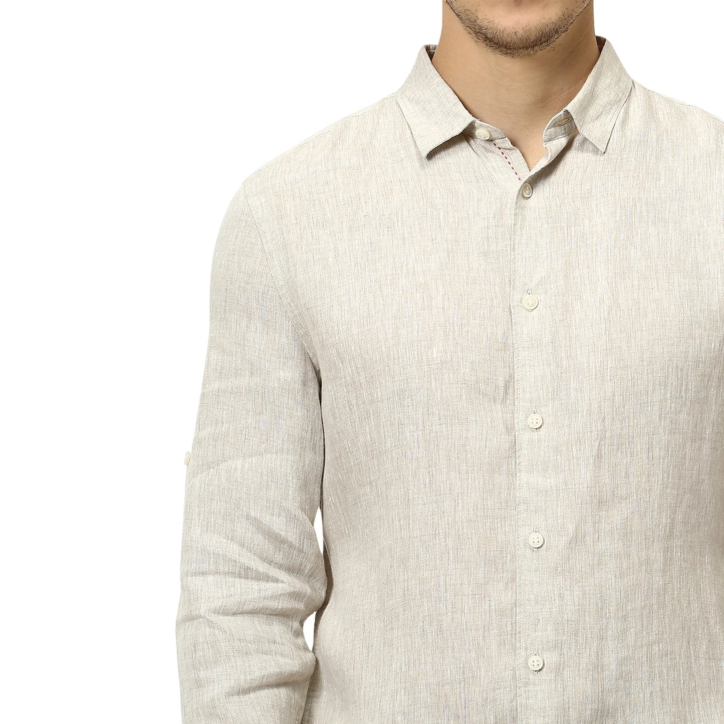 Beige Solid Linen Shirt