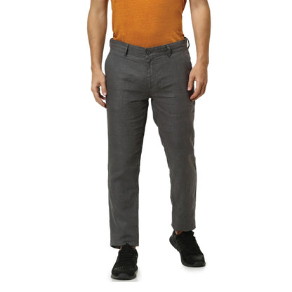 Grey Slim Fit Linen Pants