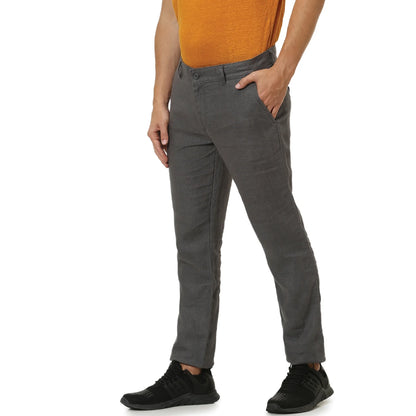 Grey Slim Fit Linen Pants