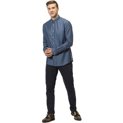 Blue Solid Cotton Shirt