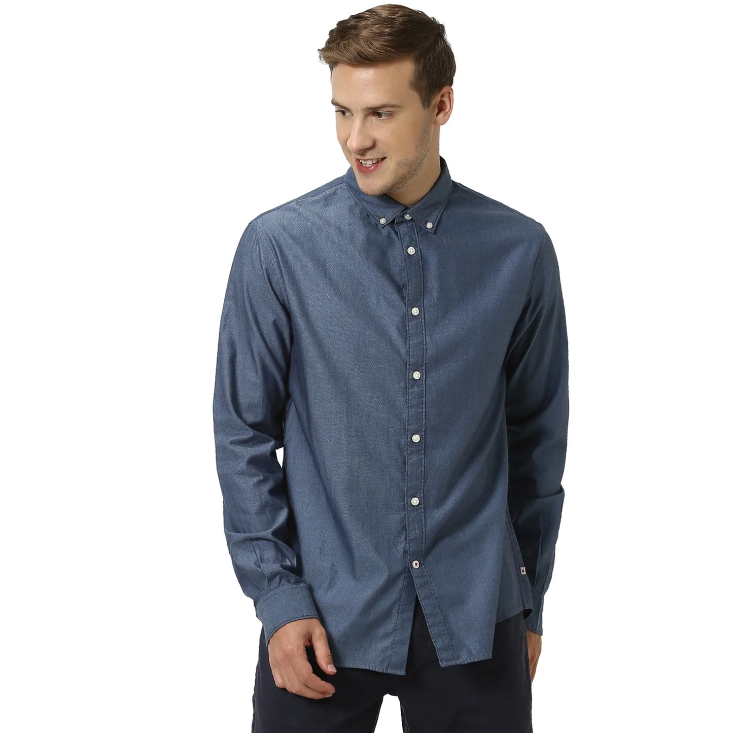 Blue Solid Cotton Shirt