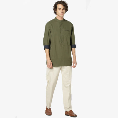 Khaki Solid Cotton Shirt