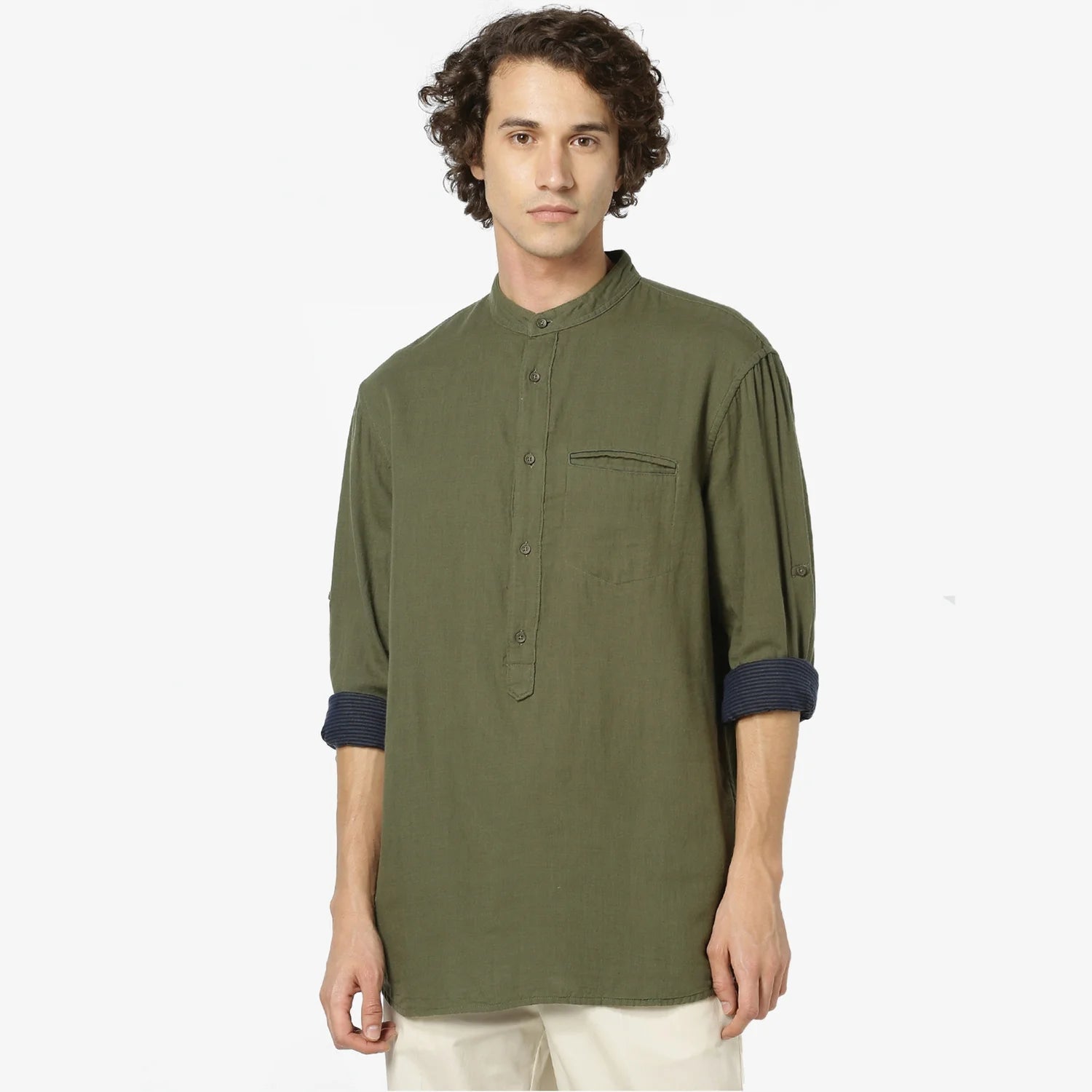 Khaki Solid Cotton Shirt