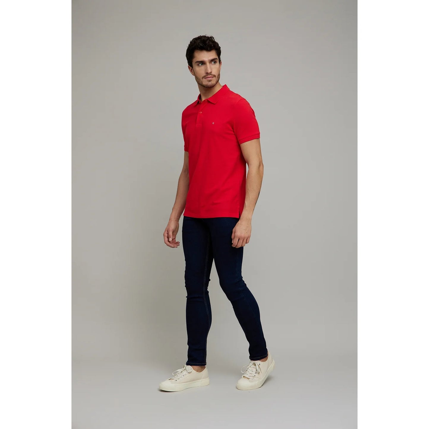 Red Solid Cotton Polo