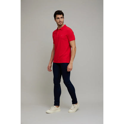 Red Solid Cotton Polo