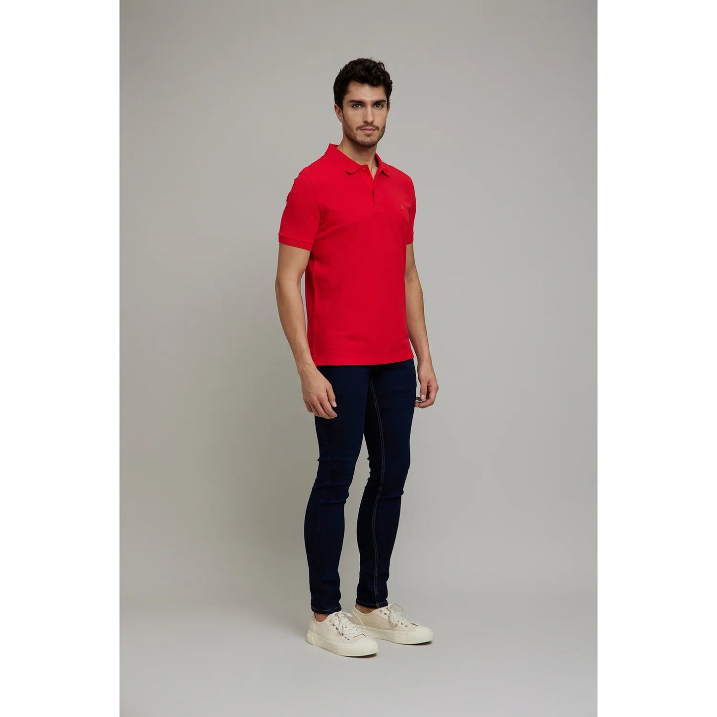 Red Solid Cotton Polo