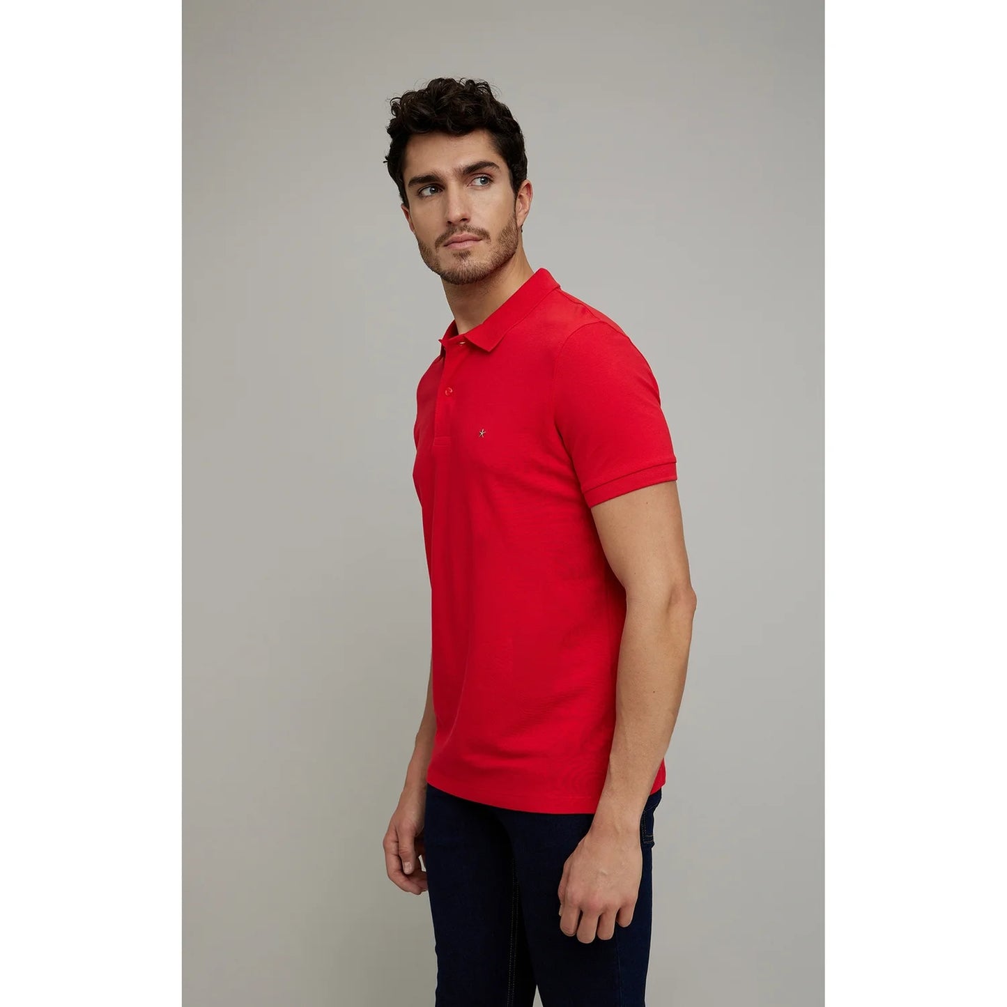 Red Solid Cotton Polo