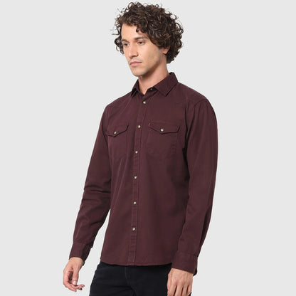 Maroon Solid Cotton Shirt