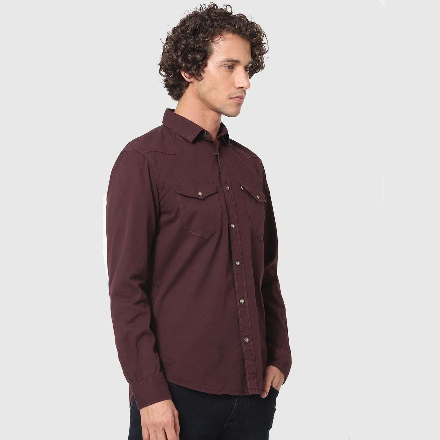 Maroon Solid Cotton Shirt