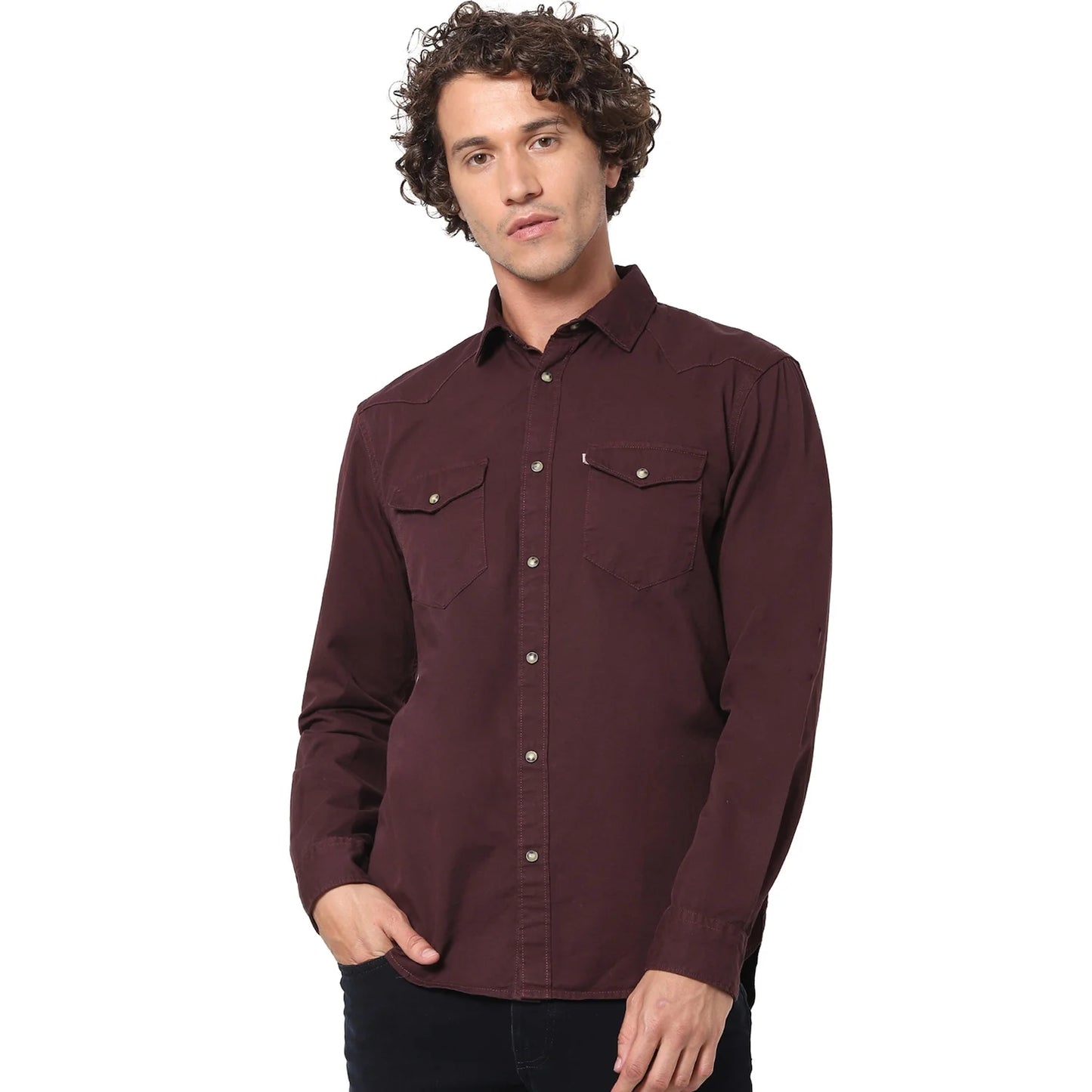 Maroon Solid Cotton Shirt