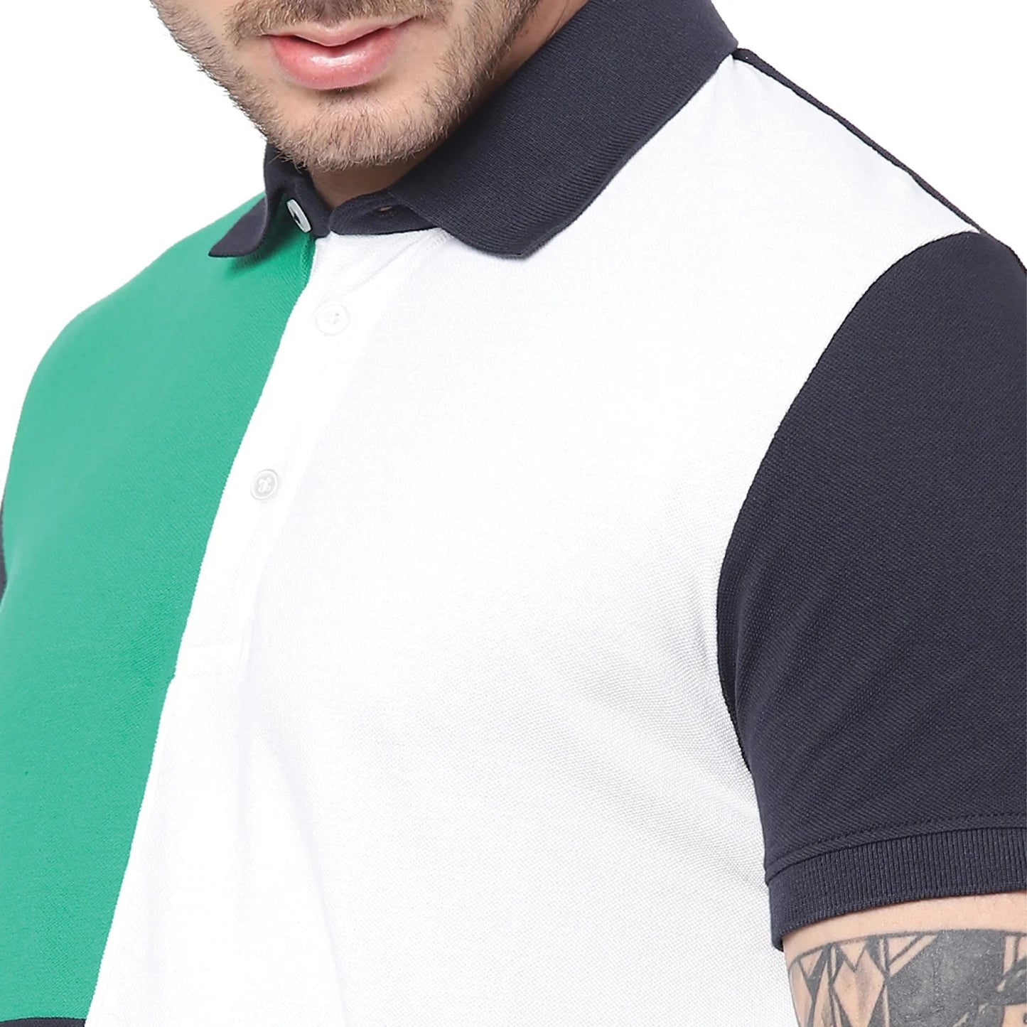 Green Colourblock Cotton Polo