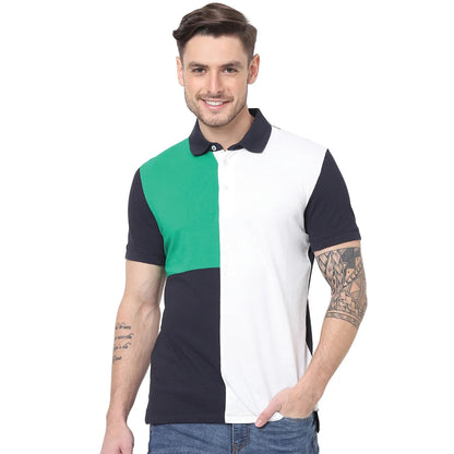 Green Colourblock Cotton Polo