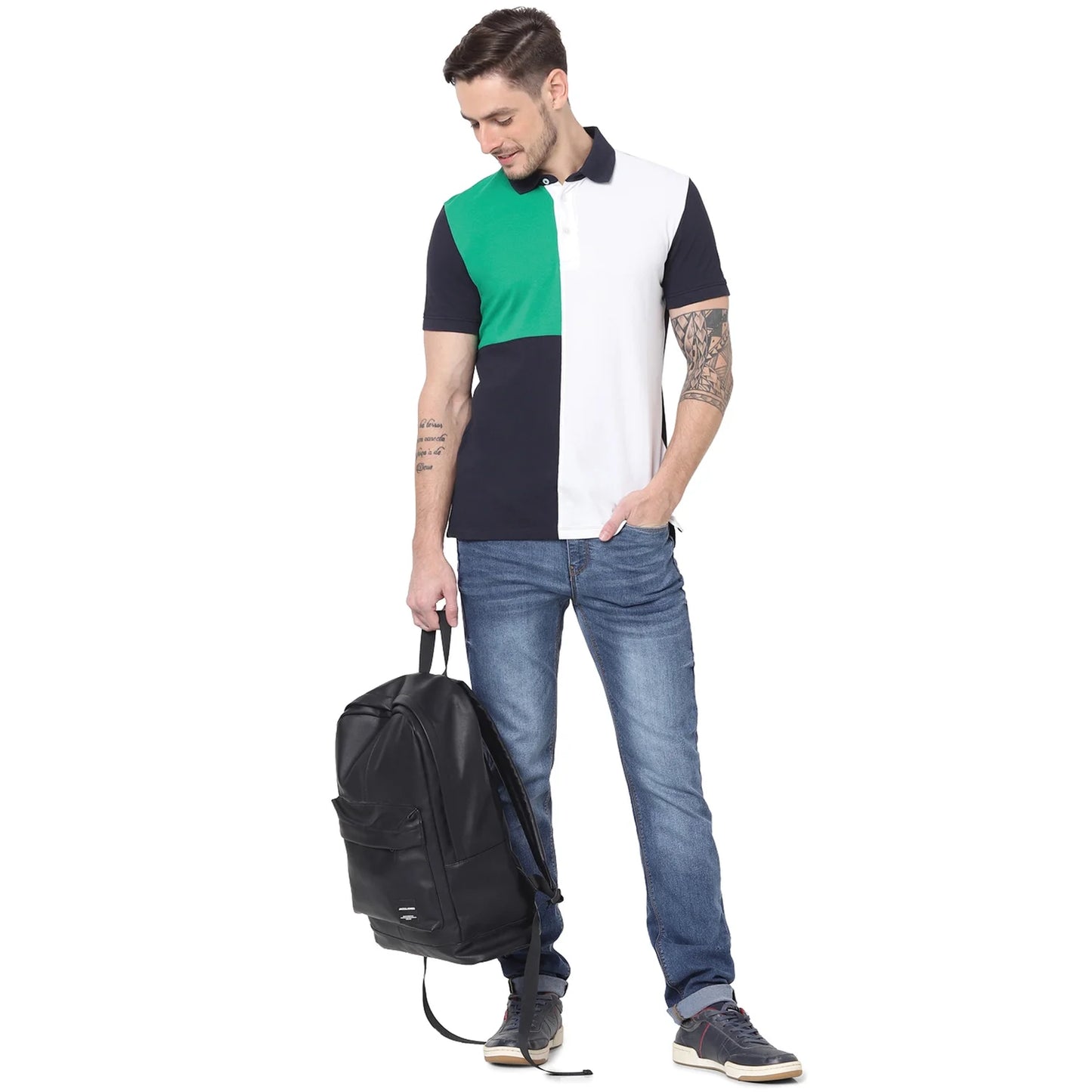 Green Colourblock Cotton Polo