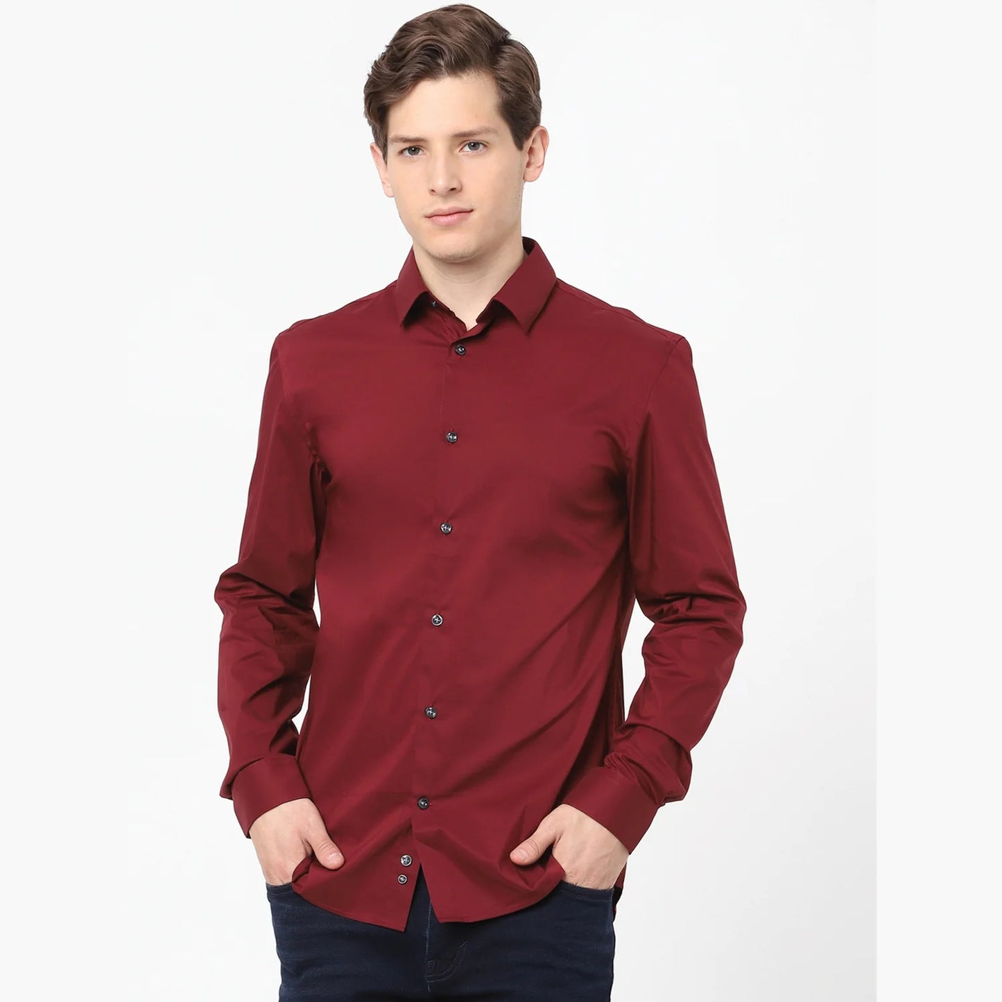 Red Solid Cotton Shirt