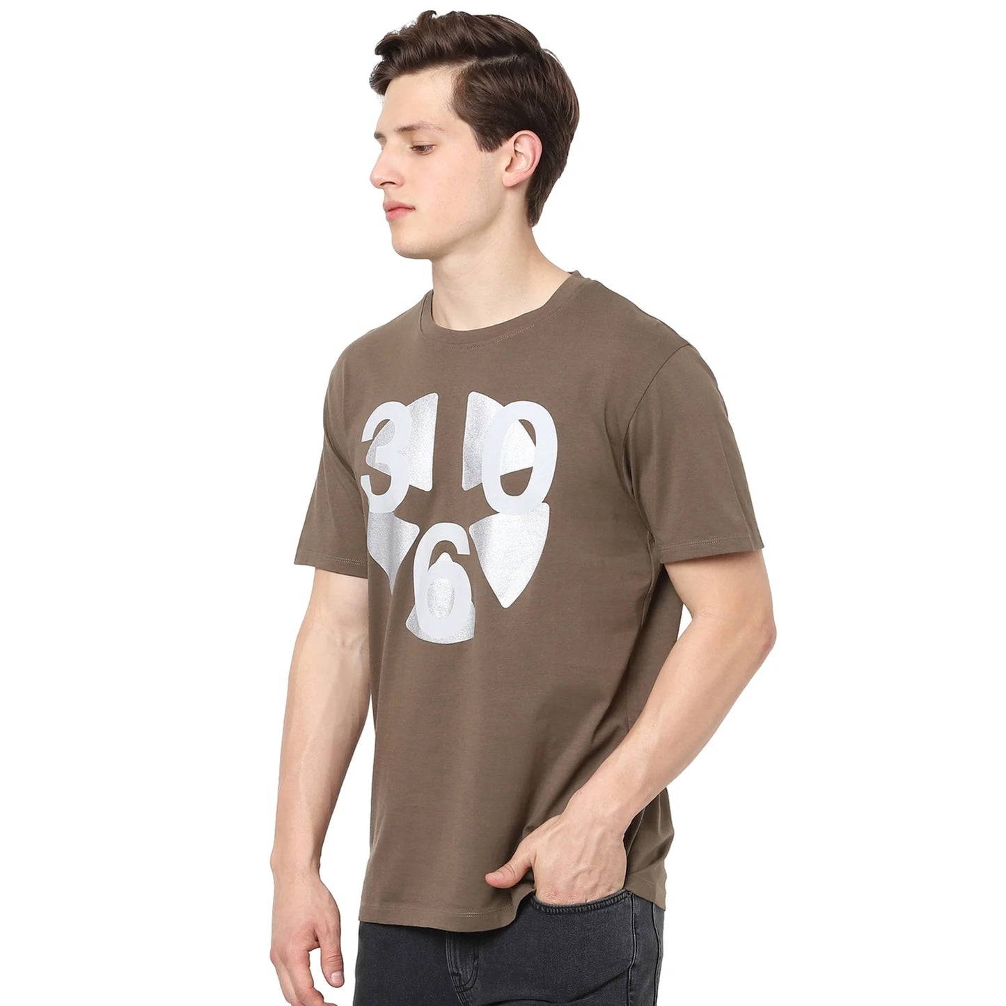 Khaki Printed Cotton T-shirt