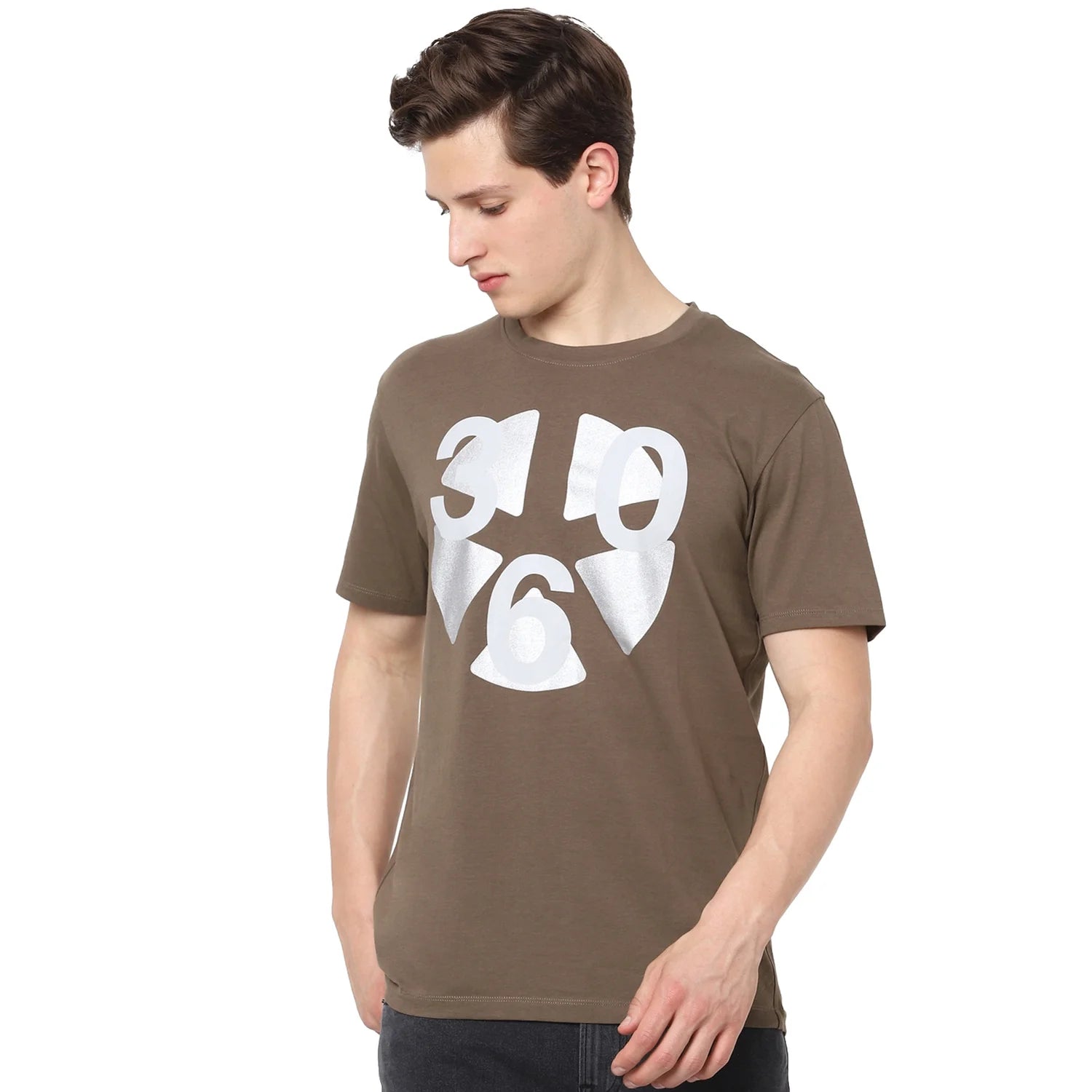 Khaki Printed Cotton T-shirt