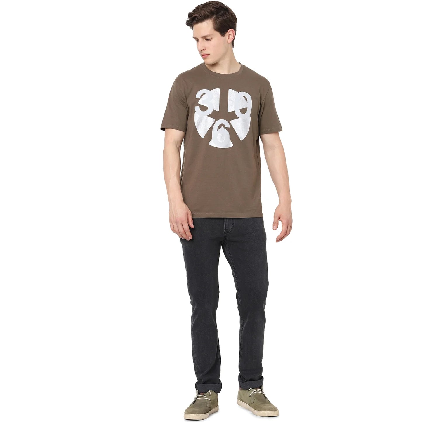 Khaki Printed Cotton T-shirt