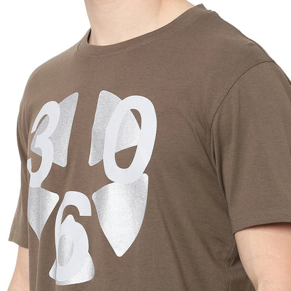 Khaki Printed Cotton T-shirt