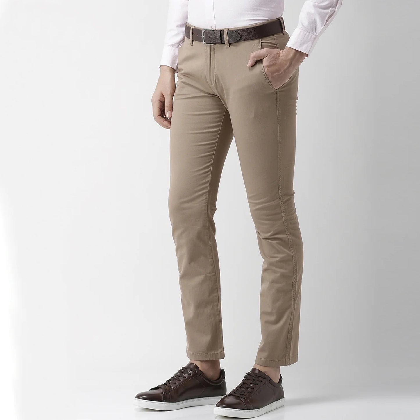 Beige Slim Fit Trousers