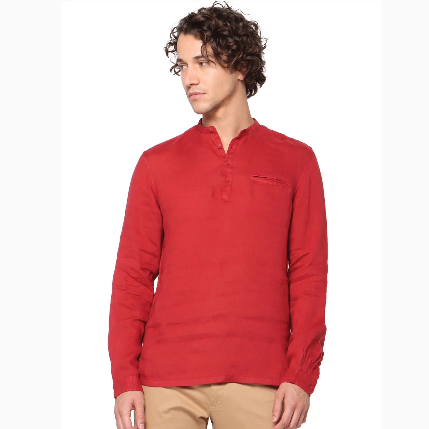 Burgundy Solid Linen Shirt