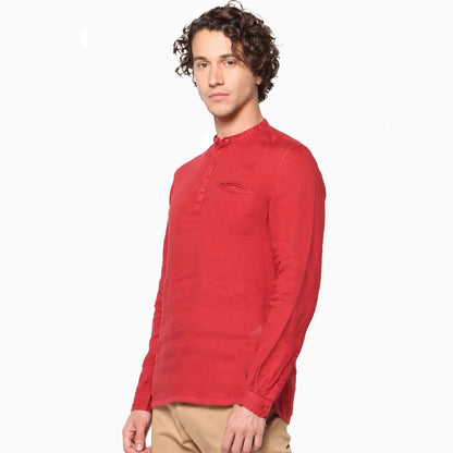 Burgundy Solid Linen Shirt