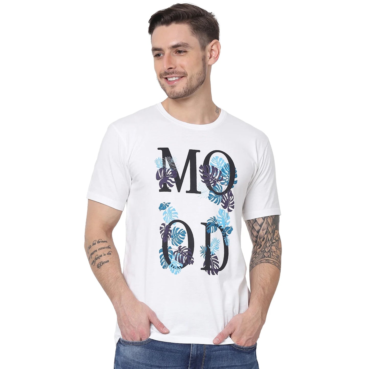 Light Blue Printed Cotton T-shirt