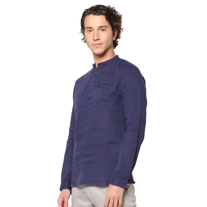 Navy Blue Solid Linen Shirt