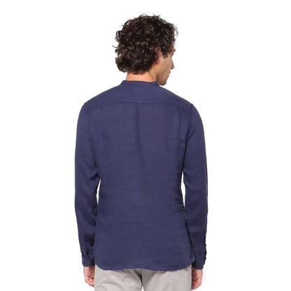 Navy Blue Solid Linen Shirt