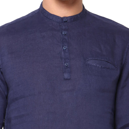 Navy Blue Solid Linen Shirt