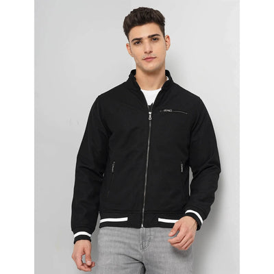Celio* Solid Regular Fit Polyester Black Jacket