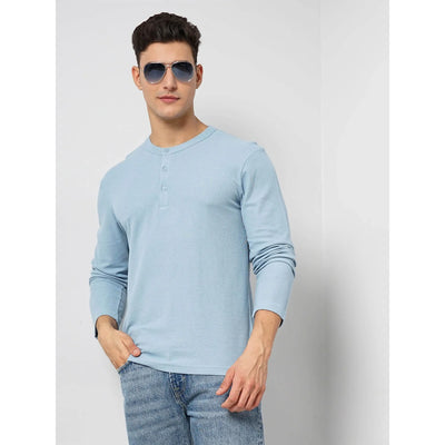 Celio* Solid Comfort Fit Cotton-Blend Blue T-Shirt
