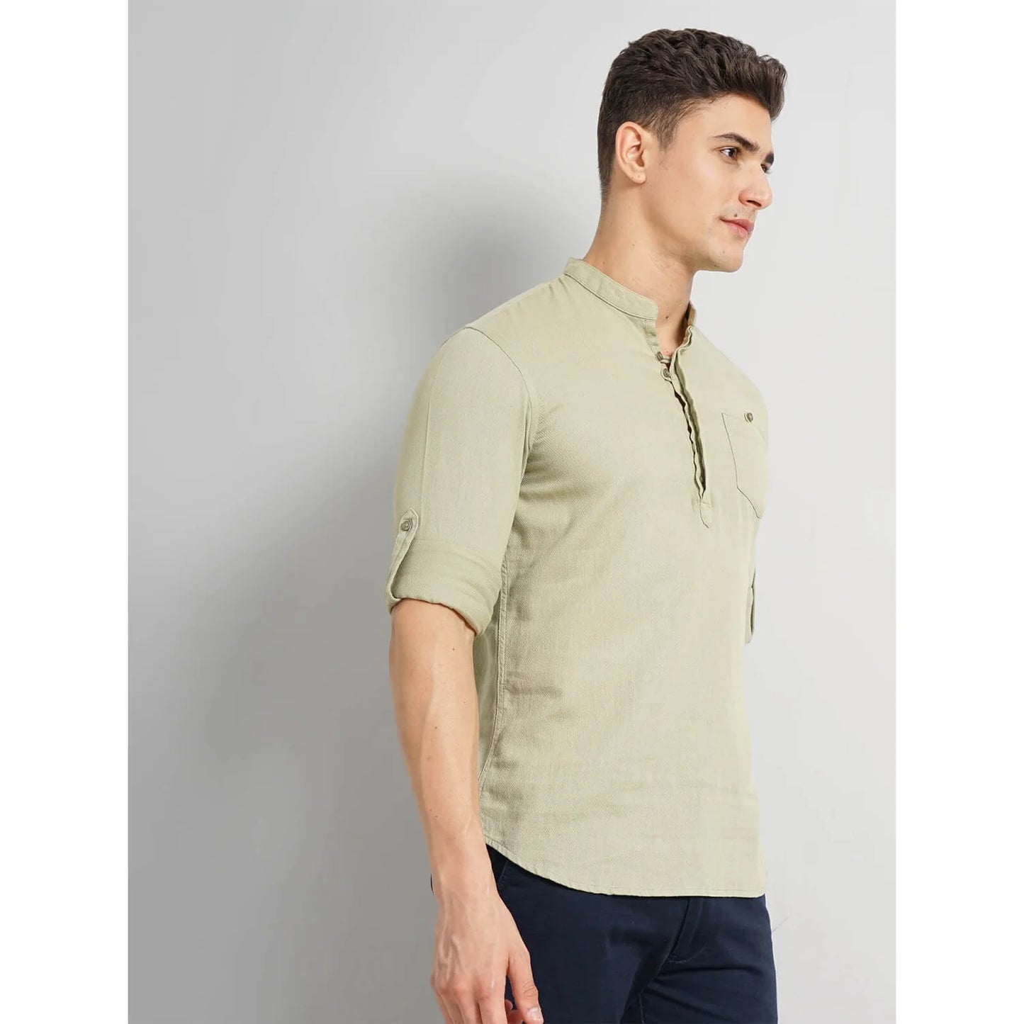 Cream Solid Cotton Shirt