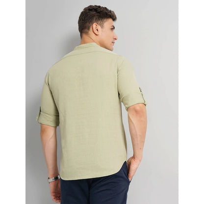 Cream Solid Cotton Shirt