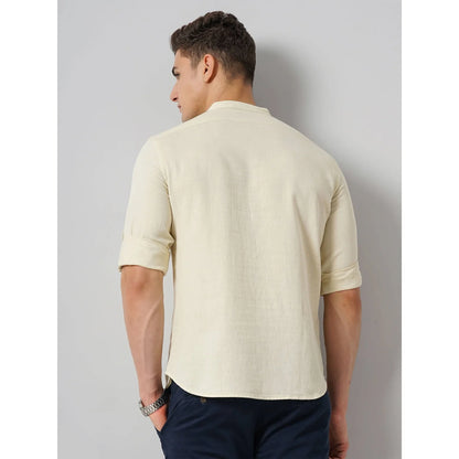 Cream Solid Cotton Shirt