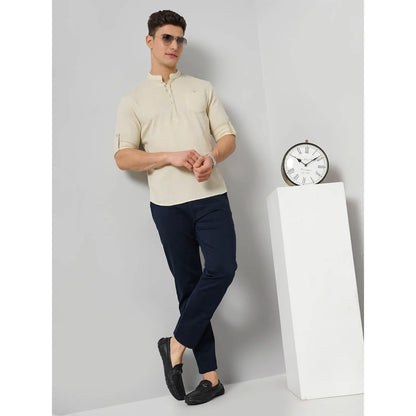 Cream Solid Cotton Shirt