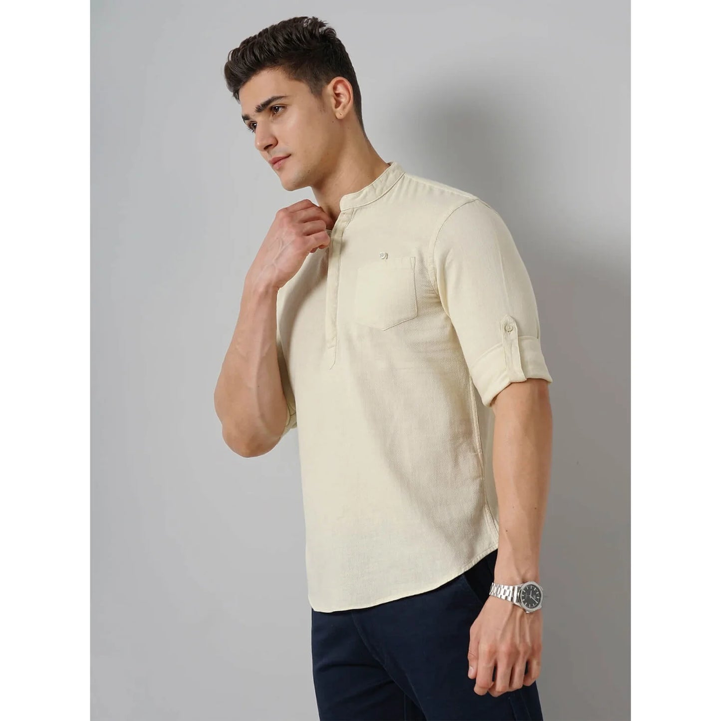 Cream Solid Cotton Shirt