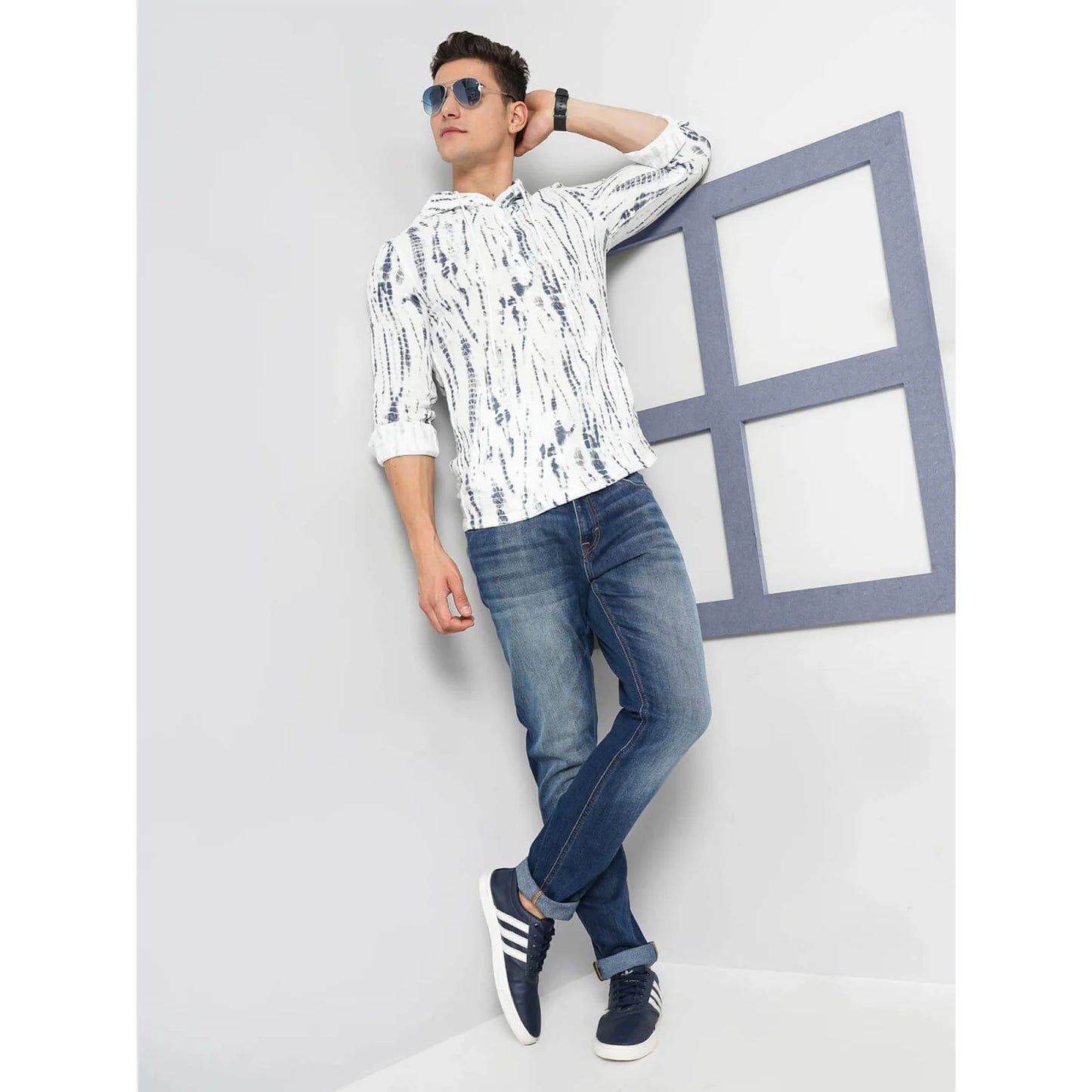 White Abstract Print Cotton Shirt