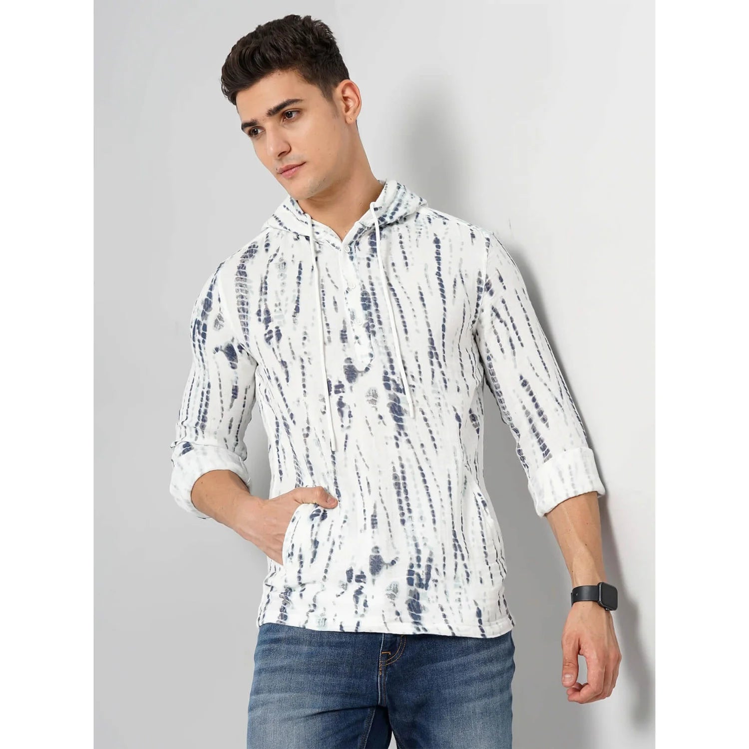 White Abstract Print Cotton Shirt