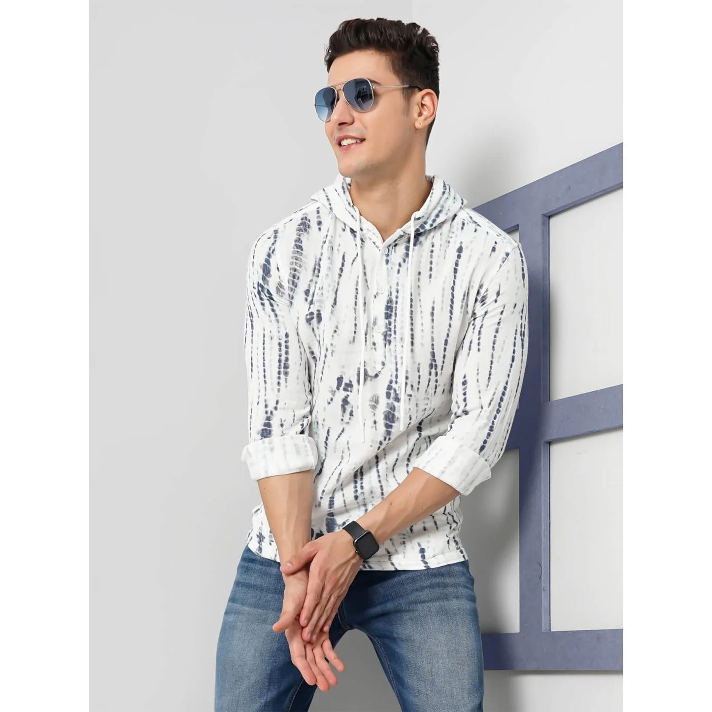 White Abstract Print Cotton Shirt