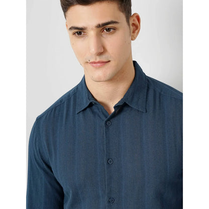 Teal Self-Design Cotton Shirt